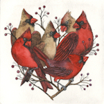original etchings of cardinals gathered in the shape of a heart