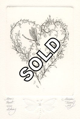 etching of a wildflower wreath in the form of a heart