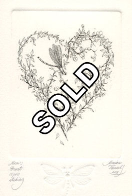 etching of a wildflower wreath in the form of a heart