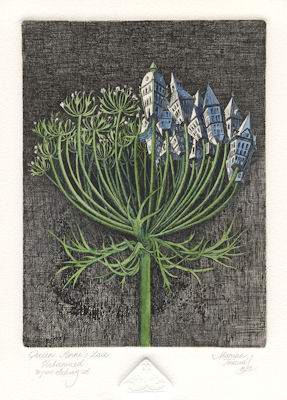 solitary queen anne lace that is half urbanized