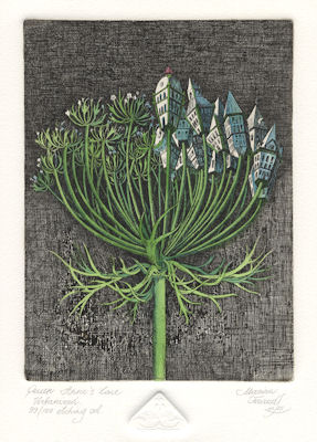 solitary queen anne lace that is half urbanized