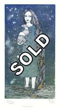 girl standing in river and holding an otter