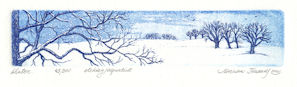 etching of a horizontal winter scene